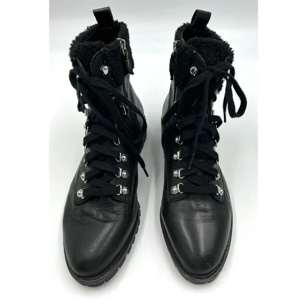 Rebecca Minkoff Jaylin Black Leather Ankle Combat Boots Faux Fur Sz11 $259